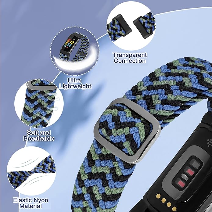 Braided Band Compatible with Fitbit Charge 6/Fitbit Charge 5, Soft Nylon Solo Loop Adjustable