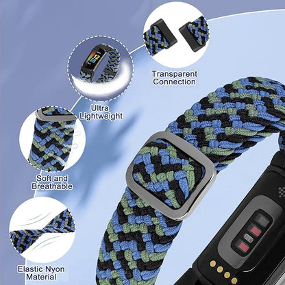 Braided Band Compatible with Fitbit Charge 6/Fitbit Charge 5, Soft Nylon Solo Loop Adjustable