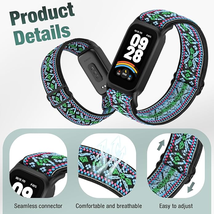 2 Pack Elastic Bands Compatible with Xiaomi Smart Band 9 Active Women Men, Soft Nylon Replacement