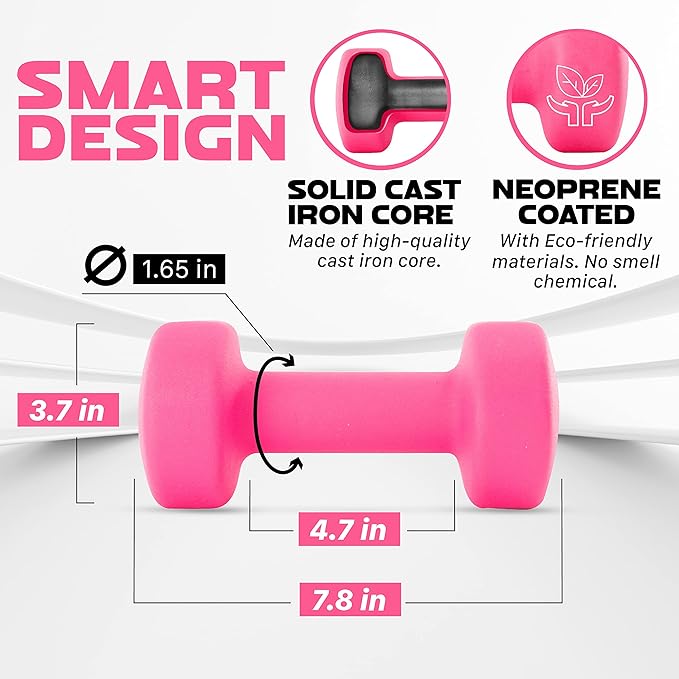 Yes4All Neoprene Coated Dumbbell Hand Weight Sets of 2 - Multiple Weight Options with 15 Colors