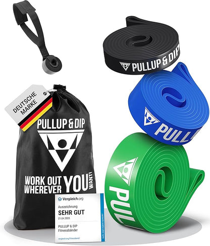 PULLUP & DIP Fitness Bands, Resistance Bands with Bag, Door Anchor (with Sets) and Exercise Guide