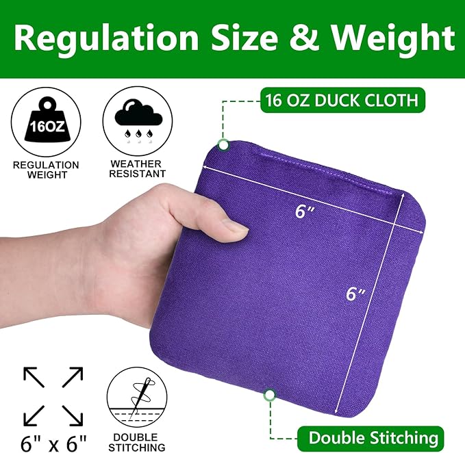 EunHo Cornhole Bags Set of 8 Regulation Size & Weight Corn Hole Bean Bags Official Professional All