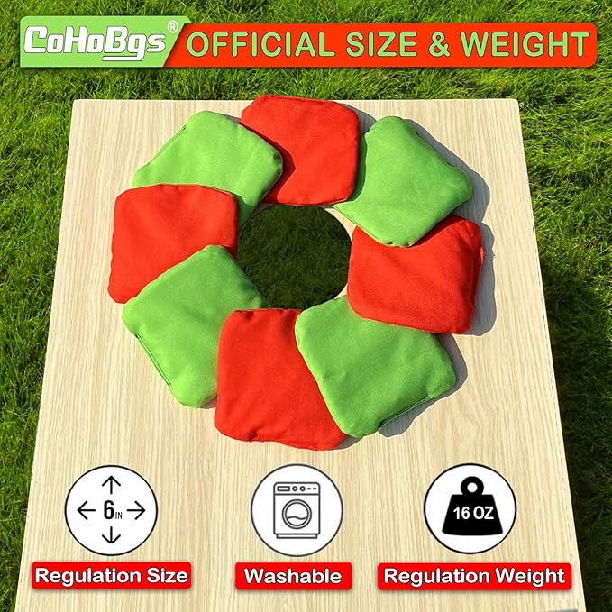 CoHoBgs Corn Hole Bags Set 8, Professional Cornhole Bags Dual-Sided Slick & Stick Resin Filled
