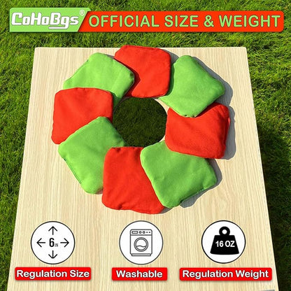 CoHoBgs Corn Hole Bags Set 8, Professional Cornhole Bags Dual-Sided Slick & Stick Resin Filled