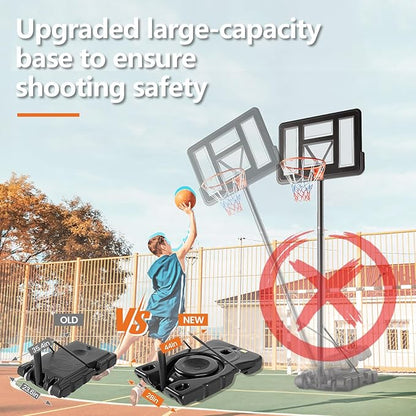 Sweetcrispy Portable Basketball Hoop Outdoor 6.1-10FT Adjustable Height, 44 Inch Shatterproof