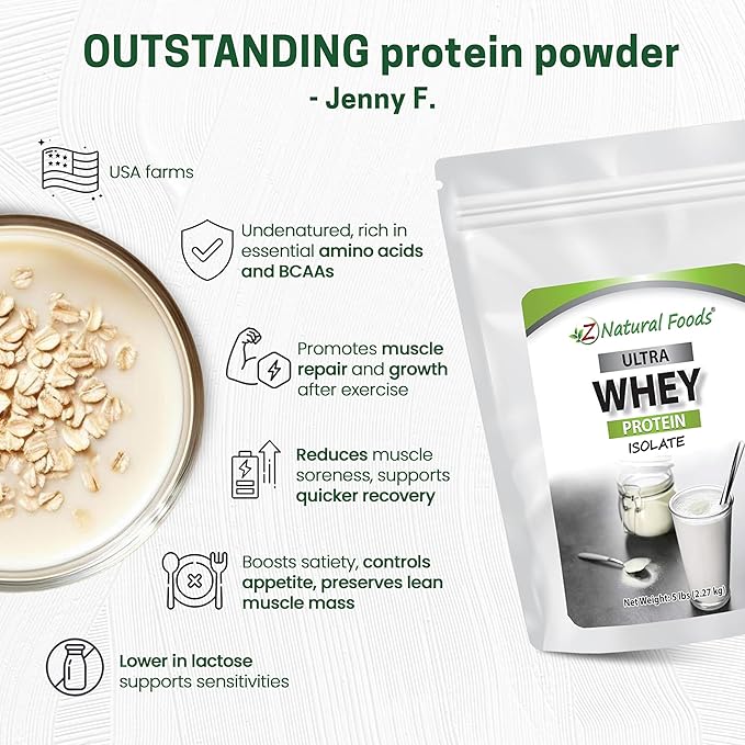 Z Natural Foods Ultra Whey Protein Isolate Powder - Pure, Unflavored, Unsweetened Whey Protein