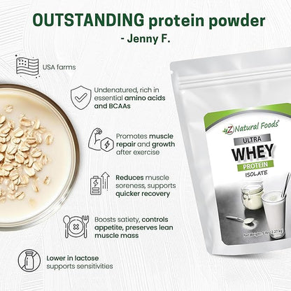 Z Natural Foods Ultra Whey Protein Isolate Powder - Pure, Unflavored, Unsweetened Whey Protein