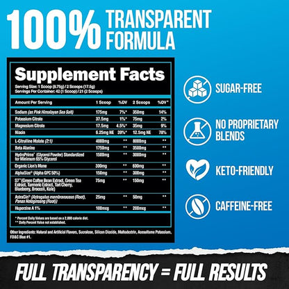 ALPHA LION Superhuman Pump Pre Workout Powder, Nootropic Caffeine & Stim Free Preworkout
