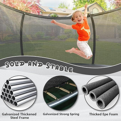 Trampoline 12FT 14FT 15FT 16FT for Kids/Adults - Outdoor Recreational with Enclosure Net Curved