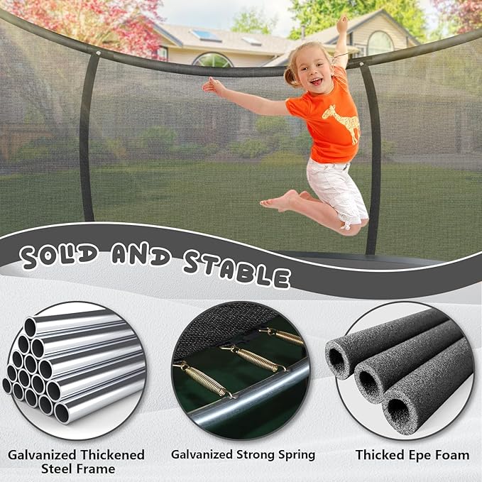 Trampoline 12FT 14FT 15FT 16FT for Kids/Adults - Outdoor Recreational with Enclosure Net Curved