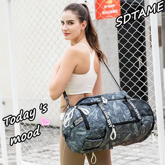 Gym Duffle Bag Backpack with Shoe Compartment,4 ways Travel Backpack for Women and