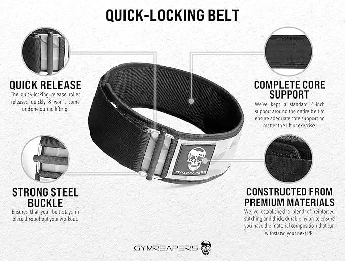 Gymreapers Quick Locking Weight Lifting Belt for Men Gym Belt for Powerlifting Deadlift Belt with 4