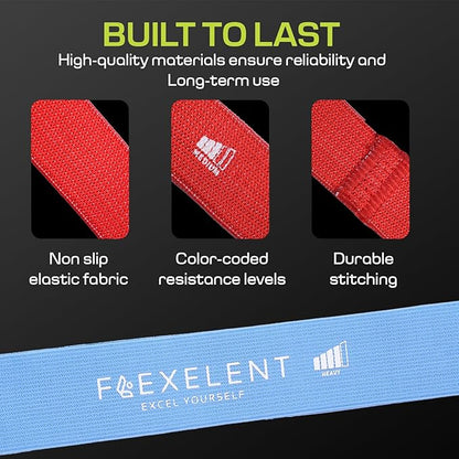 Fabric Resistance Bands for Working Out with 5 Strength Levels - Extra Light to Extra Heavy, Thick