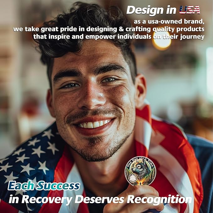 One Day at a Time 12 Year Sobriety Coin - Recovery Aurora Forest Wolf AA Coins - Addiction NA AA