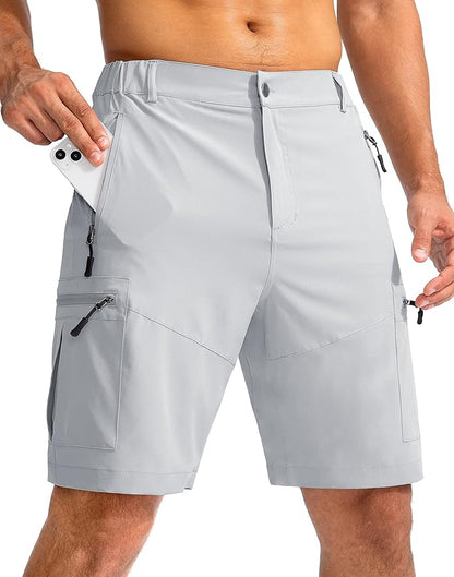 Pudolla Men's Hiking Cargo Shorts 9" Lightweight Outdoor Work Shorts for Men Travel Golf Camping