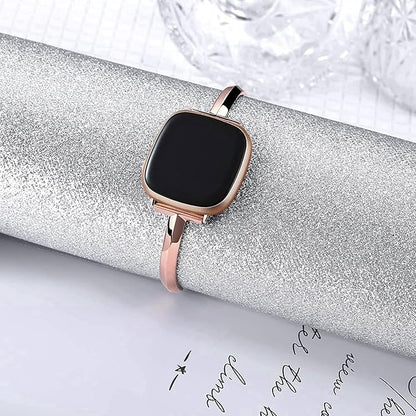 Silm Band Compatible with Fitbit Versa 4/Fitbit Sense 2 Band Cute Women, Bling Jewelry Metal Strap