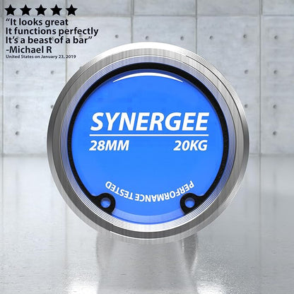 Synergee Regional Olympic 20kg Men’s and 15kg Women’s Hard Chrome & Black Phosphate Barbells. Rated
