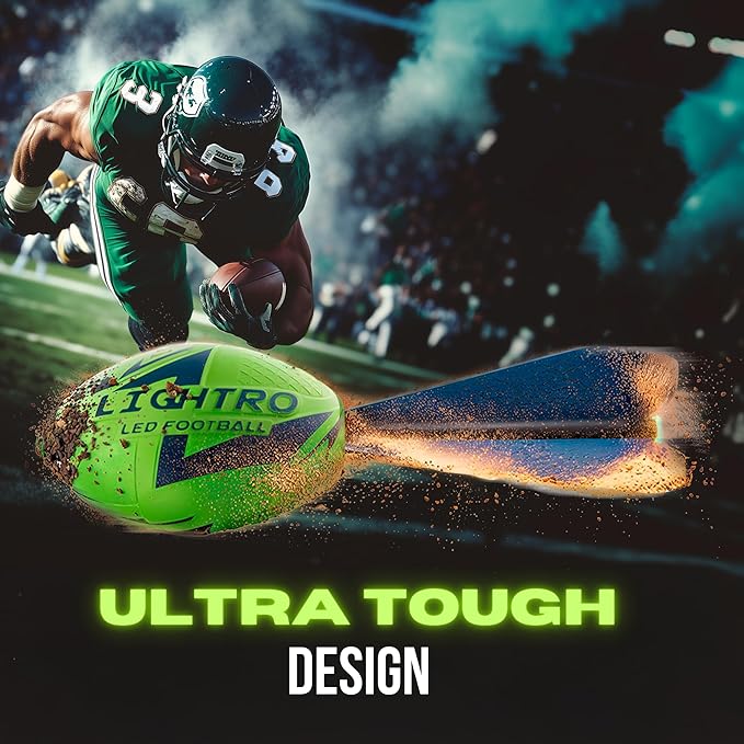 LIGHTRO - Foam Glow in The Dark Football - Super Bright - Smart LEDs - Batteries Included