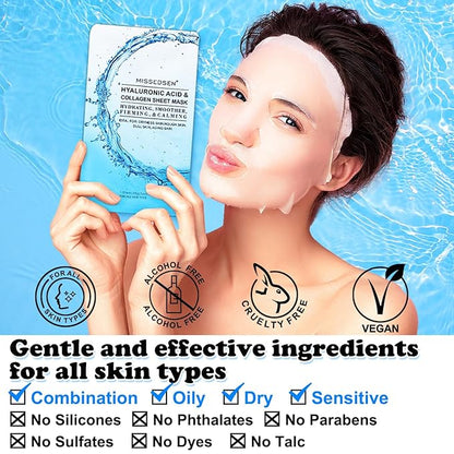 Collagen Face Mask with Hyaluronic Acid, Vitamin E Oil for Skin Care Hydrating, Moisturizing