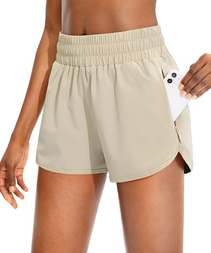 SANTINY Women's Running Shorts with Zip Pockets High Waisted Athletic Workout Gym Shorts for Women