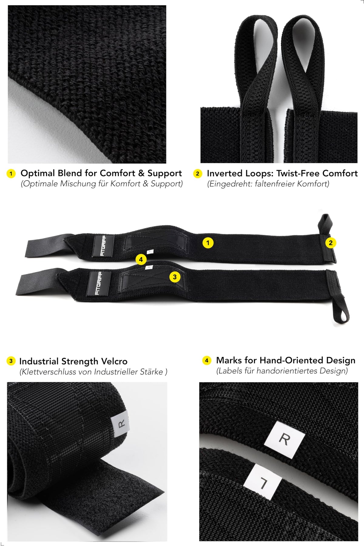 Fitgriff® Wrist Wraps for Weightlifting (18") Heavy-Duty Support for Gym, Bench Press, and Pushups
