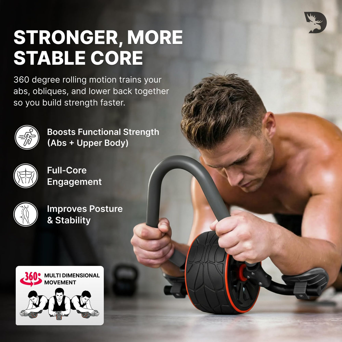 DMoose Fitness Ab Roller Wheel with Elbow Support & 2 Knee Pads - Abdominal Exercise Trainer for