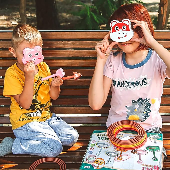 Animal Ring Toss Game Toy Set for Kids, 6 Targets Stands & 36 Rings Combo, Indoor Outdoor Party