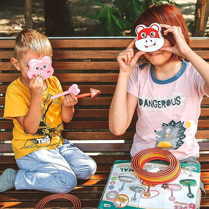 Animal Ring Toss Game Toy Set for Kids, 6 Targets Stands & 36 Rings Combo, Indoor Outdoor Party