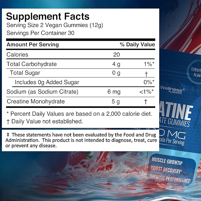 Creatine Gummies 5000mg, 30 Servings Creatine Monohydrate Gummies - Third-Party Tested Creatine for