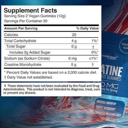 Creatine Gummies 5000mg, 30 Servings Creatine Monohydrate Gummies, Strawberry Flavor Creatine for