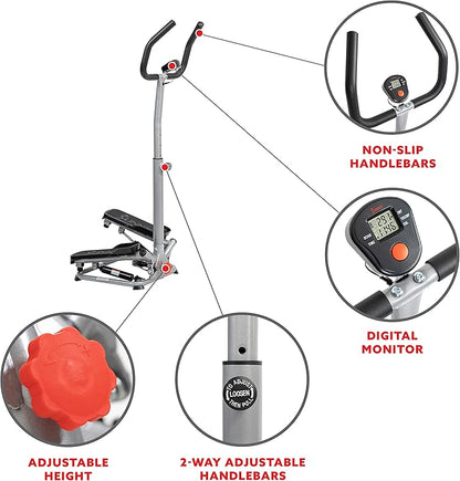 Sunny Health & Fitness Twist Stepper with Handlebar, Stair Step Machine for Cardio Workout, Compact