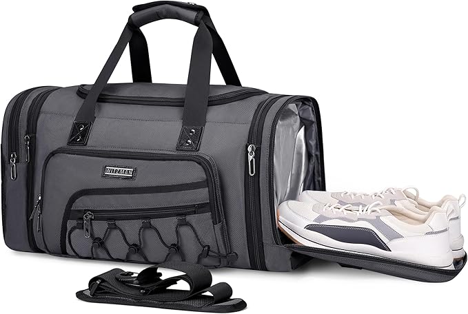 WITZMAN Duffle Bag for Men Nylon Large Gym Weekender Bag with Shoe Compartment Expandable Carry on