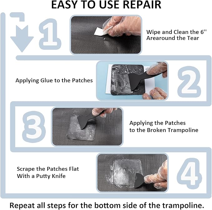 Trampoline Patch Repair Kit 4"X 4" Square On Patches | Repair Trampoline Mat Tear or Hole in a