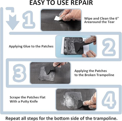 Trampoline Patch Repair Kit 4"X 4" Square On Patches | Repair Trampoline Mat Tear or Hole in a