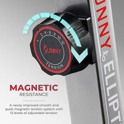 Sunny Health & Fitness Elliptical Trainer Machine w/Built-in Pulse Sensor, Low Impact Cardio