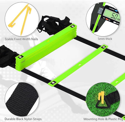 Fixed Rung Agility Ladder - 20ft 12 Rungs No Tangle Speed and Agility Training Equipment for Soccer