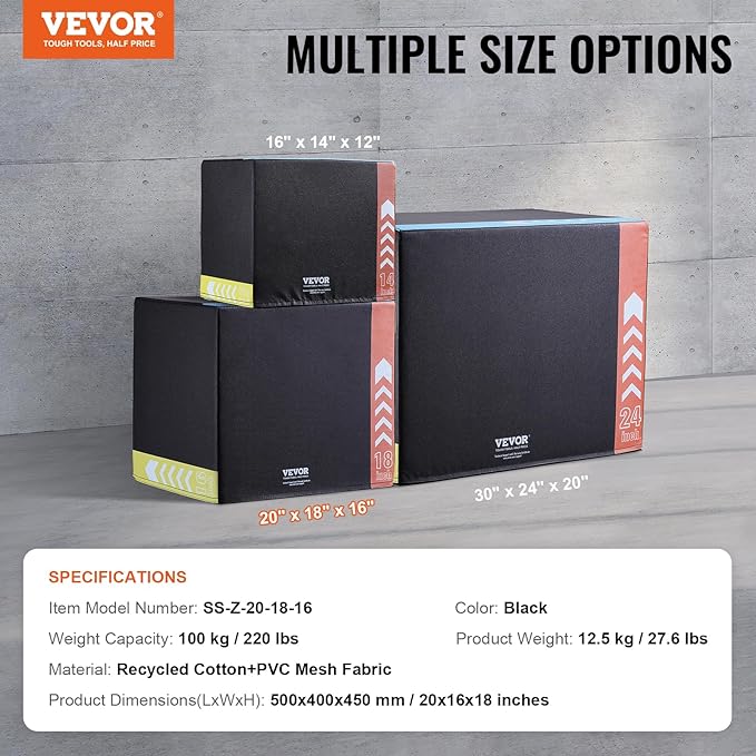 VEVOR 3 in 1 Plyometric Jump Box, Cotton Plyo Box, Platform & Jumping Agility Box, Anti-Slip