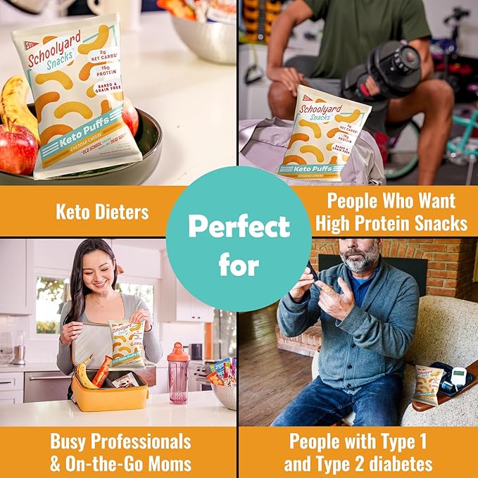 Schoolyard Keto Snacks - Cheddar Cheese - 15g Protein Puffs, Low Carb, Low Sugar - Gluten Free