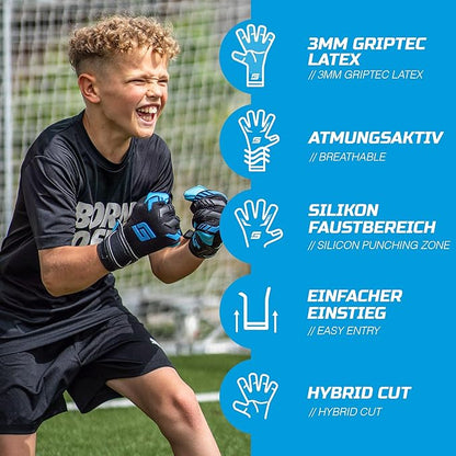 GRIPMODE Aqua Junior Goalkeeper Gloves Children with Fingersave and Individual Removable Finger