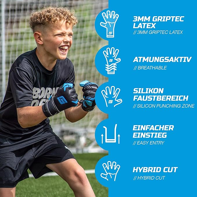 GRIPMODE Aqua Junior Goalkeeper Gloves Children with Fingersave and Individual Removable Finger