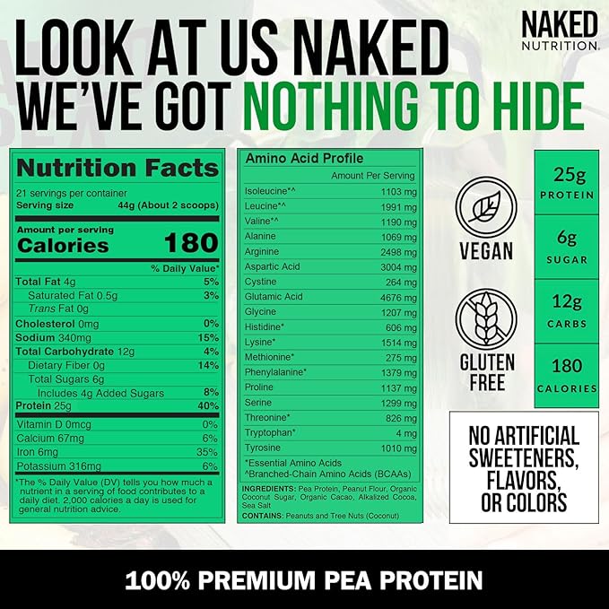 Naked Pea - Chocolate Peanut Butter Protein from US & Canadian Farms, Organic Cocoa, Organic