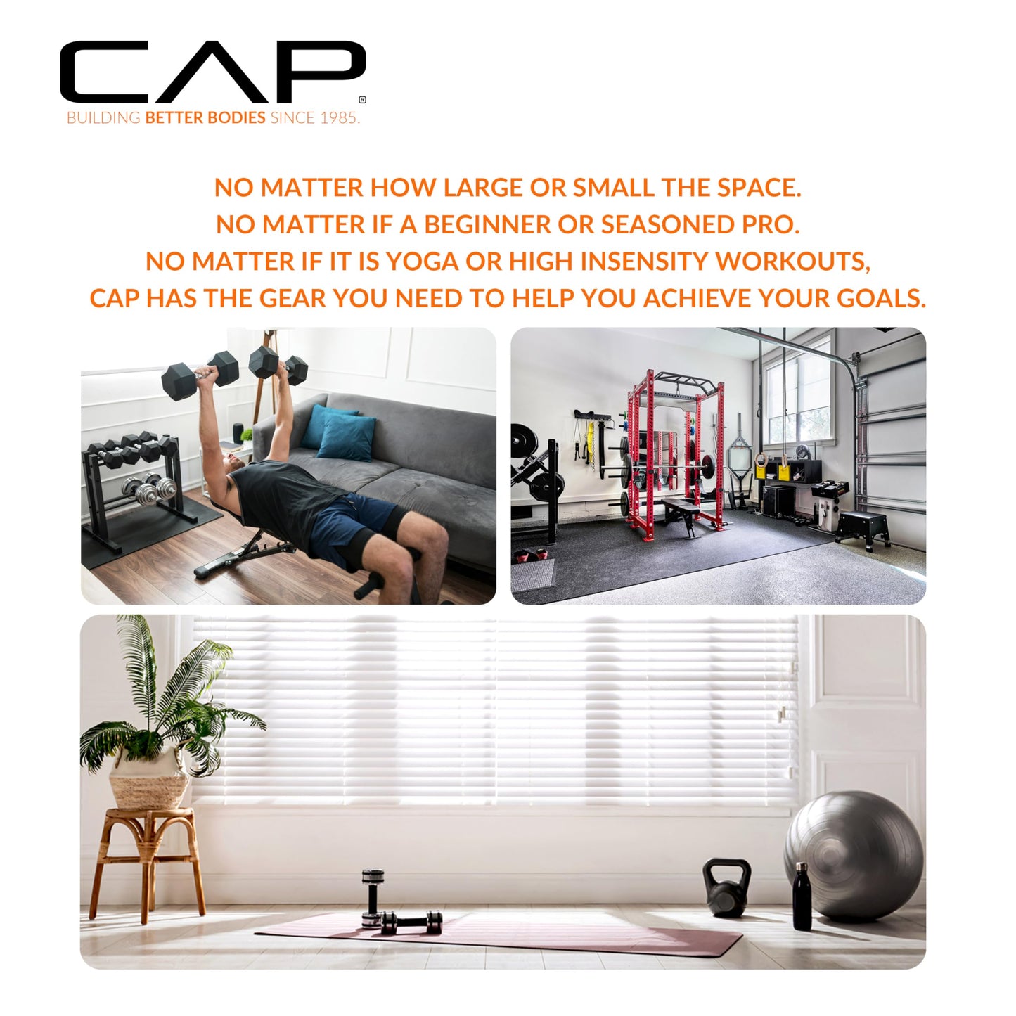 CAP Barbell Yoga Mat 1" Thick with Carrying Strap - High Density Exercise Mat for Yoga, Pilates
