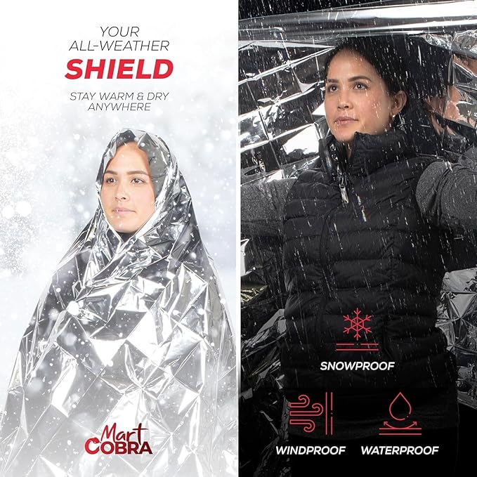 Emergency Blanket 4-Pack Space Mylar Blankets Survival Gear and Supplies Reusable Thermal Camping