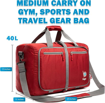 Bago Foldable Duffel Bags for Traveling Women & Men - 40L Sports Packable Duffle Bag for Travel