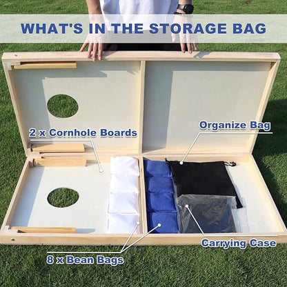 Cornhole Board Set, Regulation Size 4 x 2FT/3 x 2FT Solid Wood Corn Hole Game Set with 8 Bean