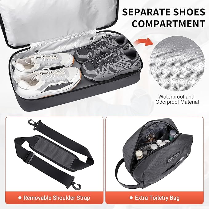 WITZMAN Travel Duffle Bags for Men Weekender Bags with Toiletry Bag Sets Carry On Overnight Bag 55L