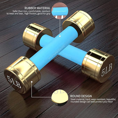 TECHNOAGE Round Dumbbell Sets with Steel Handle, Odorless Neoprene rubber Handle Cover