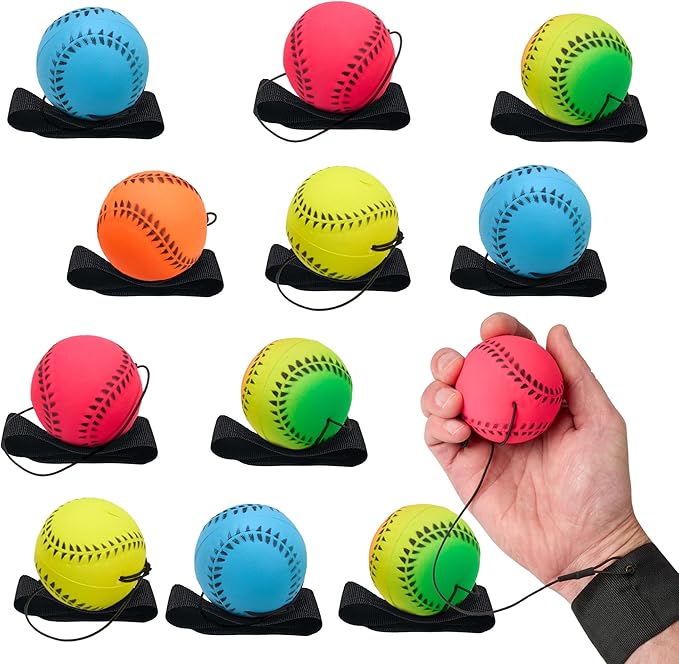Wrist Baseballs Neon Reactive - 12 Pack - Practice Sports Balls for Fun Outdoor Activity for Kids