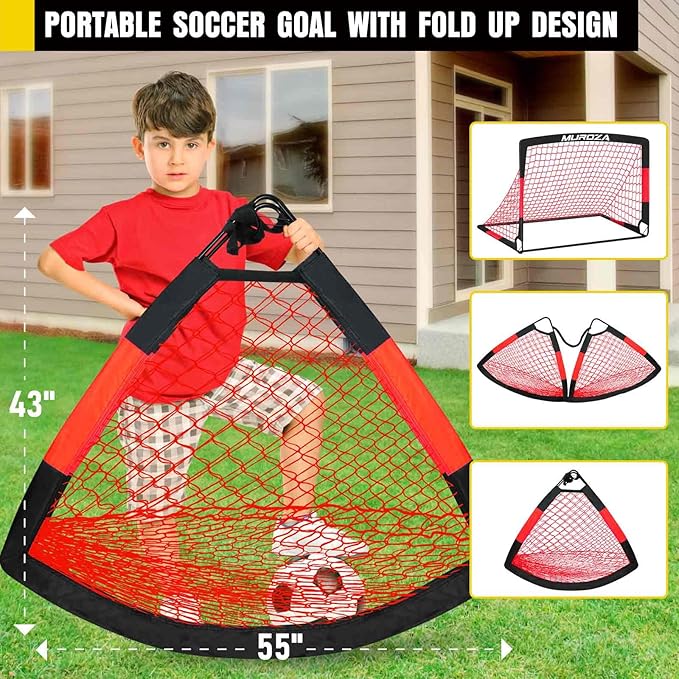 Soccer Goal, Kids Soccer Goals for Backyard Set, 2 Pack of Portable Pop Up Soccer Net with Soccer