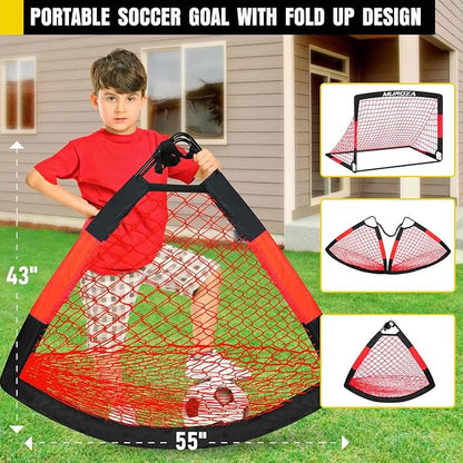 Soccer Goal, Kids Soccer Goals for Backyard Set, 2 Pack of Portable Pop Up Soccer Net with Soccer